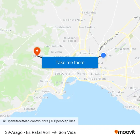 39-Aragó - Es Rafal Vell to Son Vida map