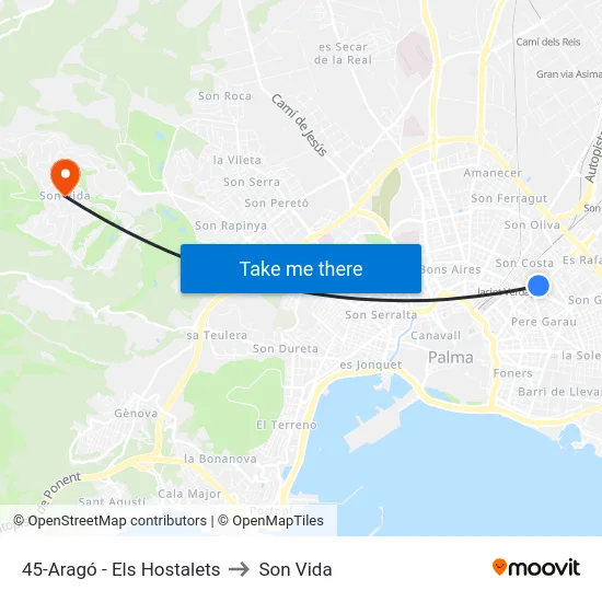 45-Aragó - Els Hostalets to Son Vida map