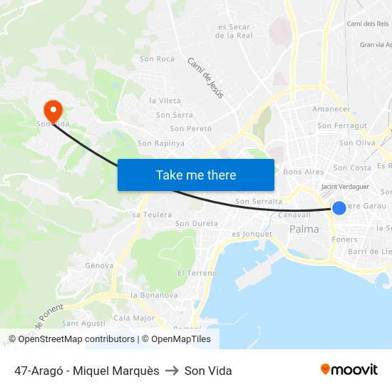 47-Aragó - Miquel Marquès to Son Vida map