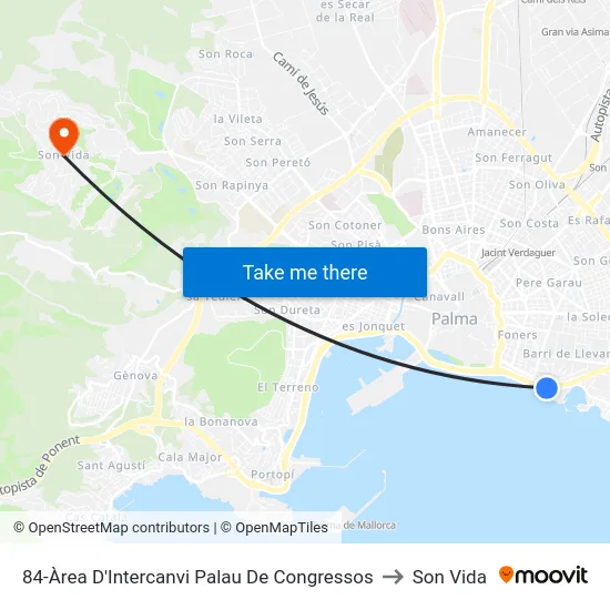 84-Àrea D'Intercanvi Palau De Congressos to Son Vida map