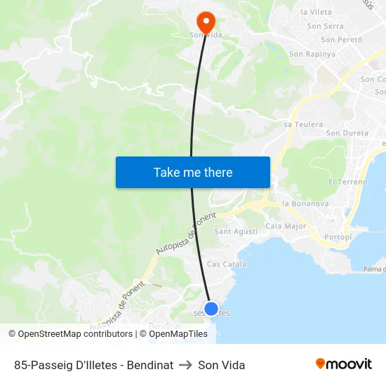 85-Passeig D'Illetes - Bendinat to Son Vida map