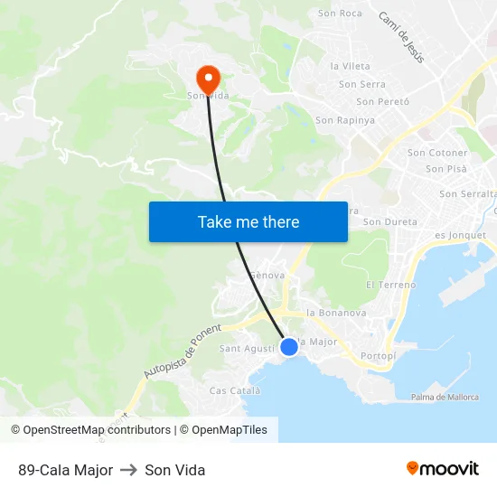 89-Cala Major to Son Vida map