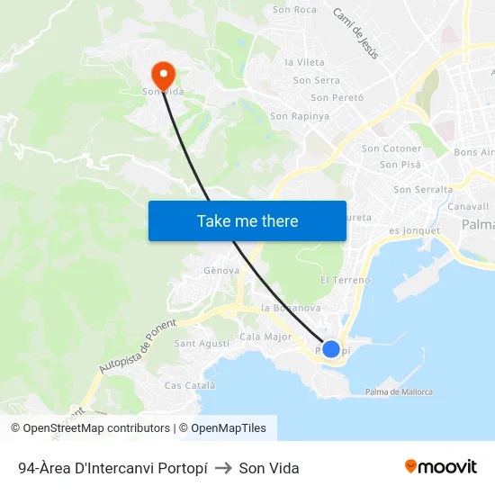 94-Àrea D'Intercanvi Portopí to Son Vida map