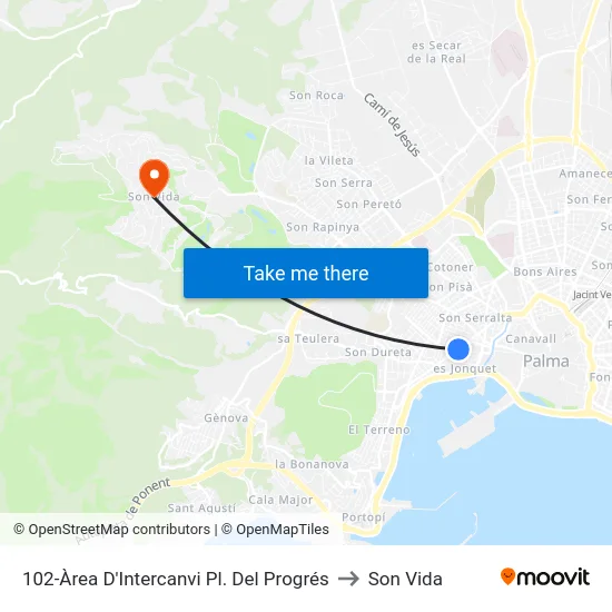 102-Àrea D'Intercanvi Pl. Del Progrés to Son Vida map