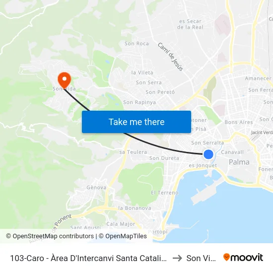 103-Caro - Àrea D'Intercanvi Santa Catalina to Son Vida map