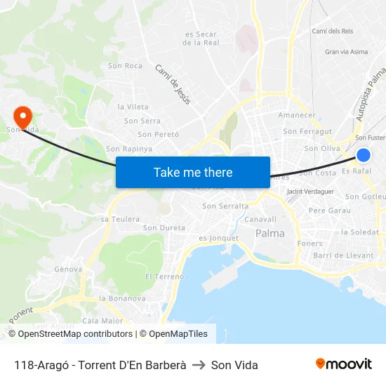 118-Aragó - Torrent D'En Barberà to Son Vida map
