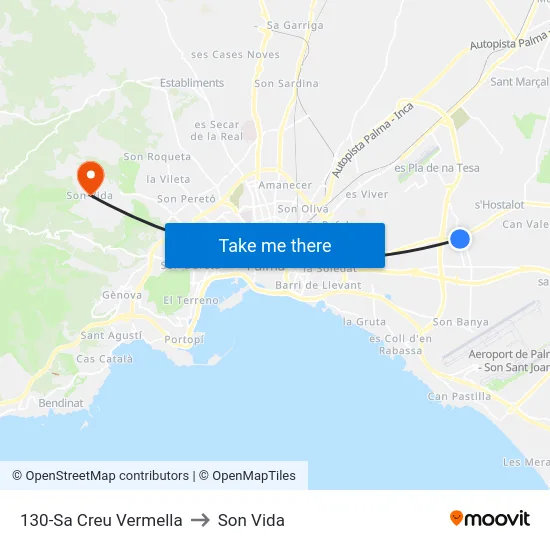 130-Sa Creu Vermella to Son Vida map