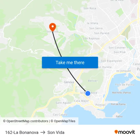 162-La Bonanova to Son Vida map
