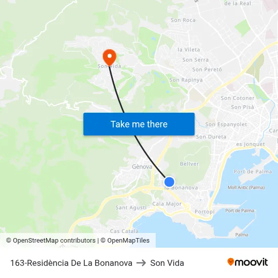 163-Residència De La Bonanova to Son Vida map
