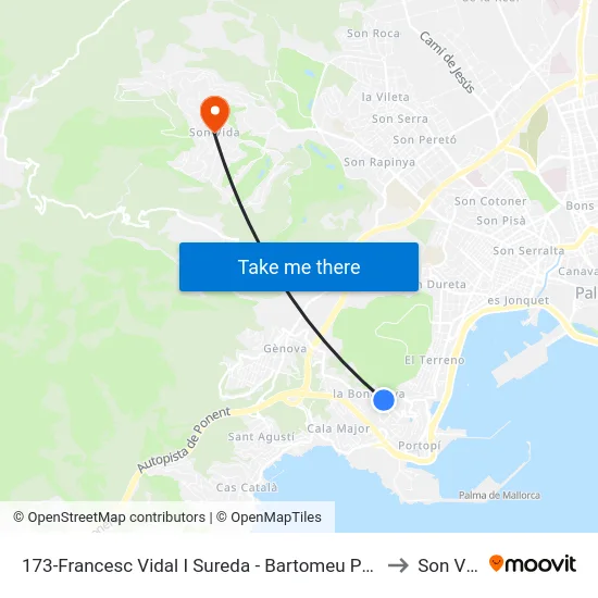 173-Francesc Vidal I Sureda - Bartomeu Pons I Coll to Son Vida map
