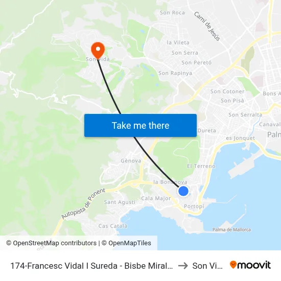174-Francesc Vidal I Sureda - Bisbe Miralles to Son Vida map