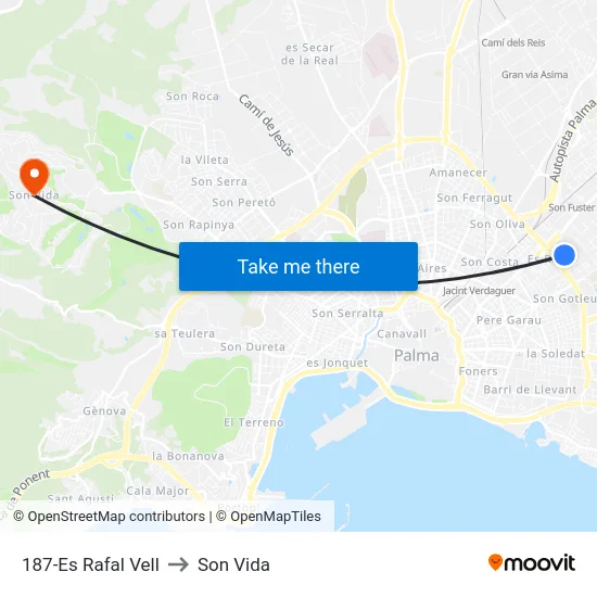 187-Es Rafal Vell to Son Vida map