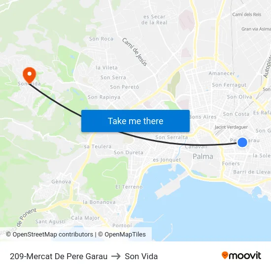 209-Mercat De Pere Garau to Son Vida map