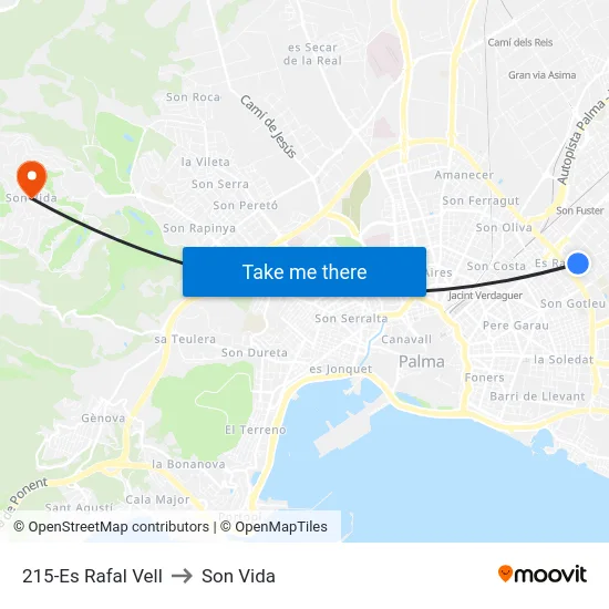 215-Es Rafal Vell to Son Vida map