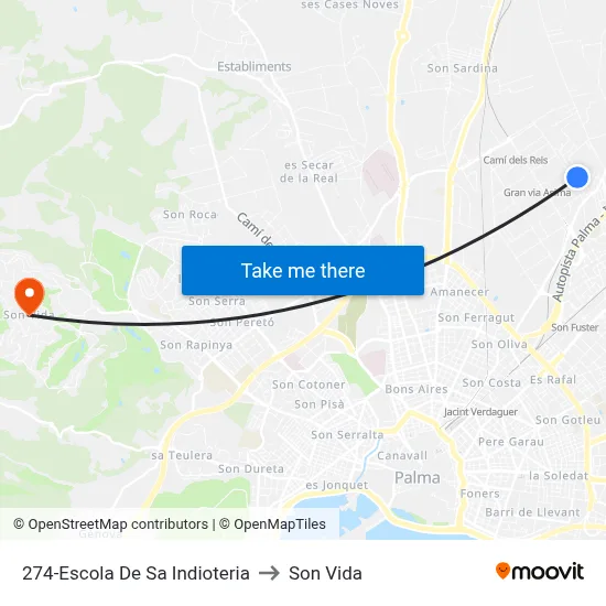 274-Escola De Sa Indioteria to Son Vida map