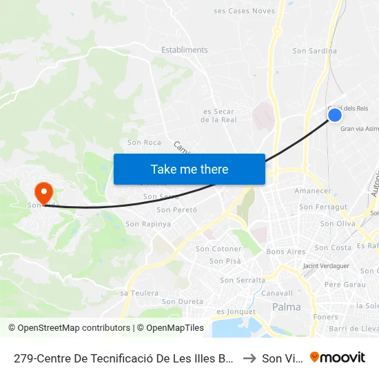 279-Centre De Tecnificació De Les Illes Balears to Son Vida map