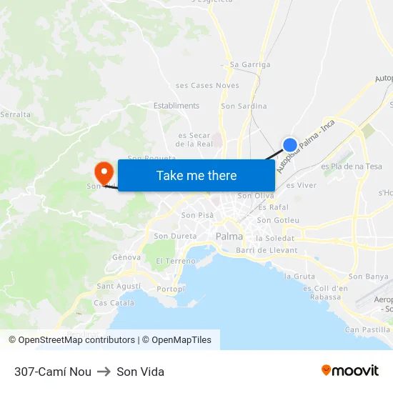 307-Camí Nou to Son Vida map