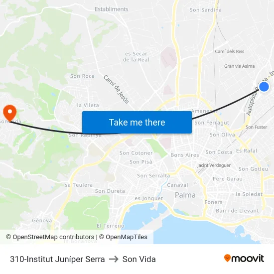 310-Institut Juníper Serra to Son Vida map