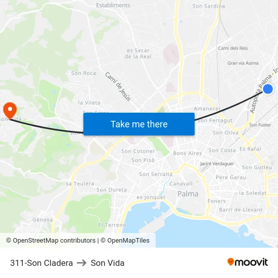 311-Son Cladera to Son Vida map