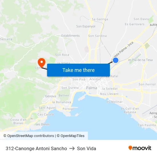 312-Canonge Antoni Sancho to Son Vida map