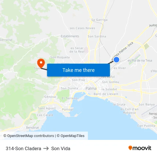 314-Son Cladera to Son Vida map