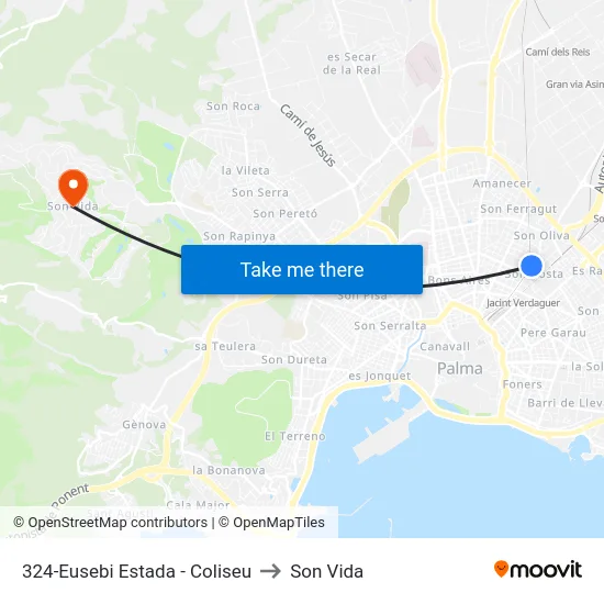 324-Eusebi Estada - Coliseu to Son Vida map