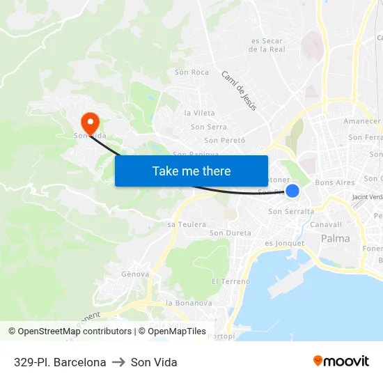 329-Pl. Barcelona to Son Vida map