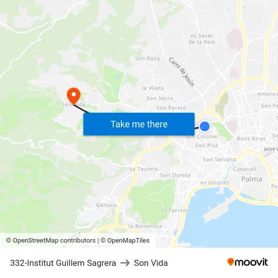 332-Institut Guillem Sagrera to Son Vida map