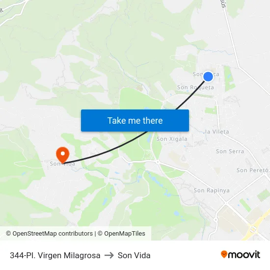 344-Pl. Virgen Milagrosa to Son Vida map