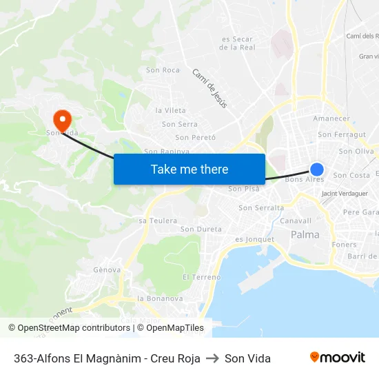 363-Alfons El Magnànim - Creu Roja to Son Vida map