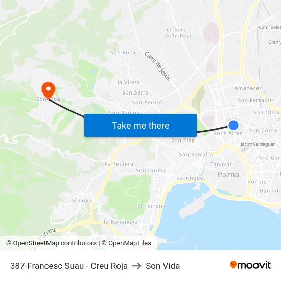 387-Francesc Suau - Creu Roja to Son Vida map