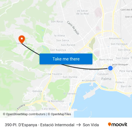 390-Pl. D'Espanya - Estació Intermodal to Son Vida map