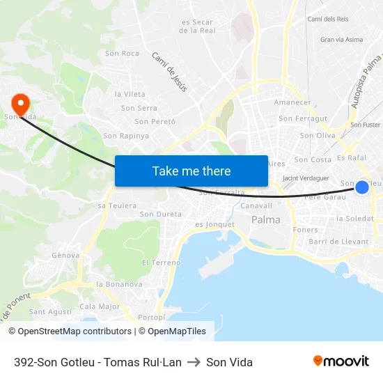 392-Son Gotleu - Tomas Rul·Lan to Son Vida map