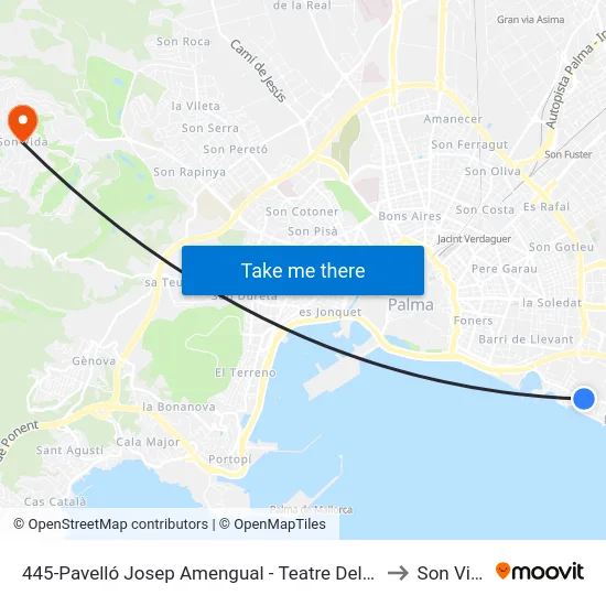 445-Pavelló Josep Amengual - Teatre Del Mar to Son Vida map
