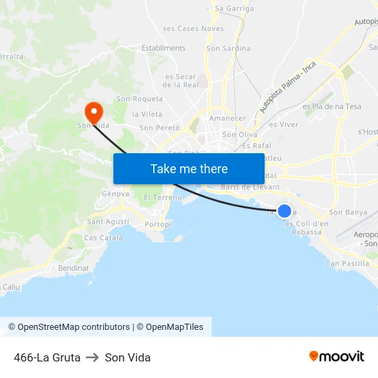 466-La Gruta to Son Vida map