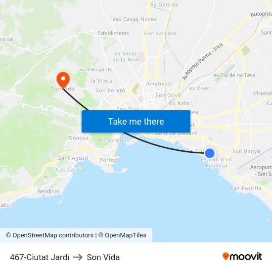 467-Ciutat Jardí to Son Vida map