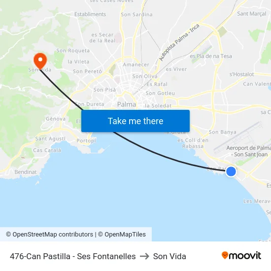 476-Can Pastilla - Ses Fontanelles to Son Vida map