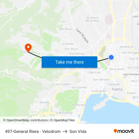 497-General Riera - Velodrom to Son Vida map