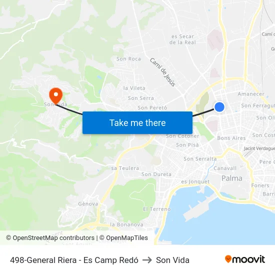 498-General Riera - Es Camp Redó to Son Vida map