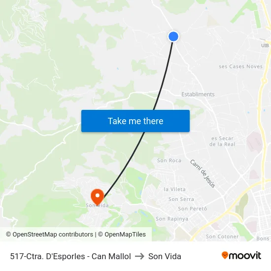 517-Ctra. D'Esporles - Can Mallol to Son Vida map