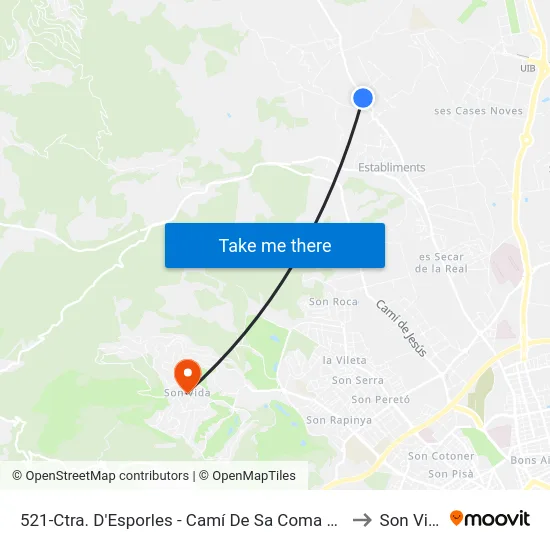 521-Ctra. D'Esporles - Camí De Sa Coma Freda to Son Vida map
