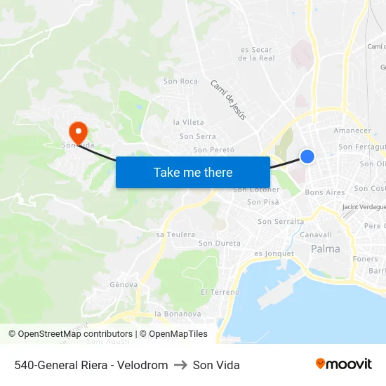 540-General Riera - Velodrom to Son Vida map