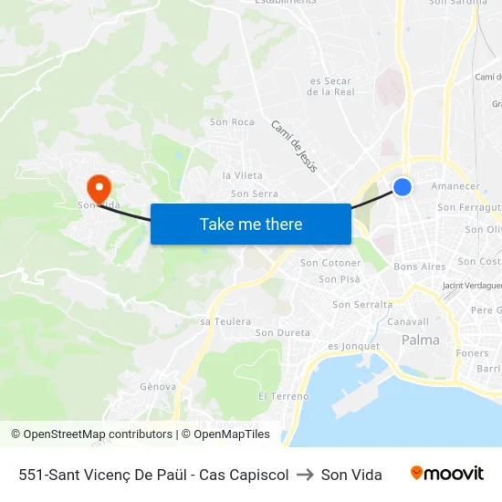 551-Sant Vicenç De Paül - Cas Capiscol to Son Vida map