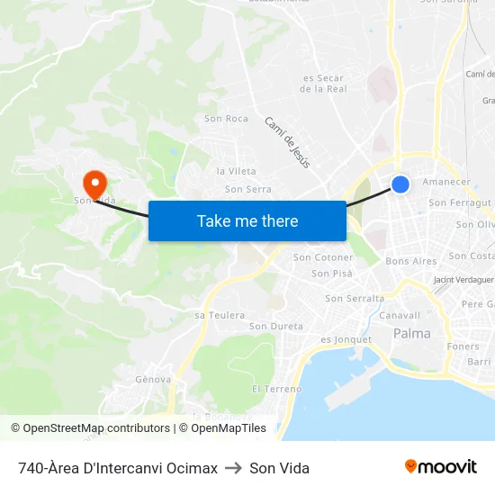 740-Àrea D'Intercanvi Ocimax to Son Vida map