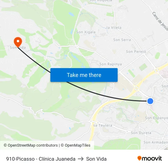 910-Picasso - Clínica Juaneda to Son Vida map
