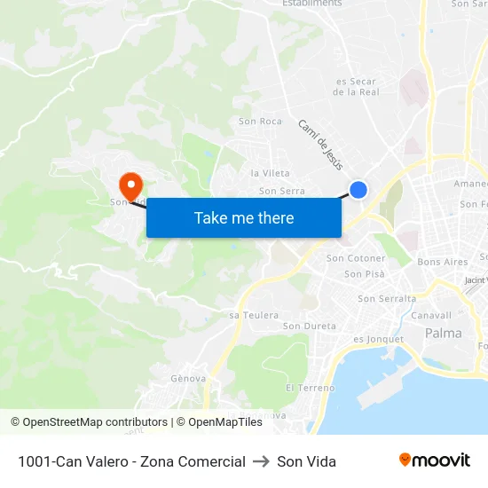 1001-Can Valero - Zona Comercial to Son Vida map