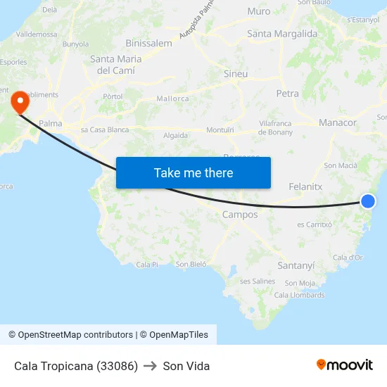 Cala Tropicana (33086) to Son Vida map