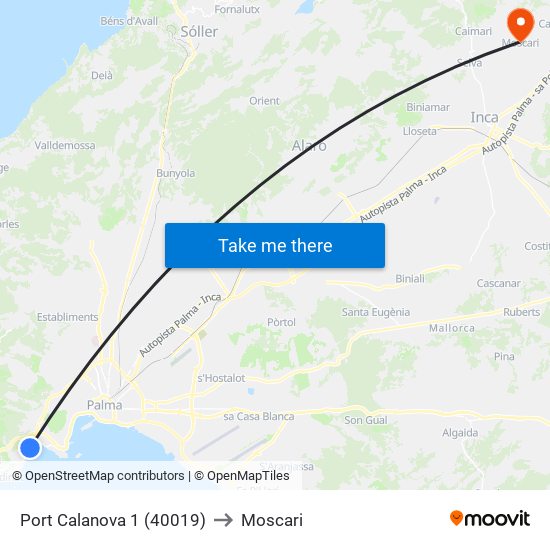 Port Calanova 1 (40019) to Moscari map