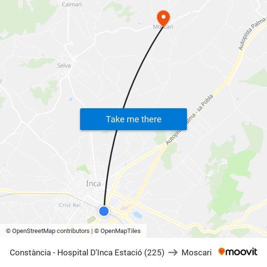 Constància - Hospital D'Inca Estació (225) to Moscari map