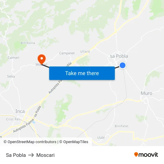Sa Pobla to Moscari map